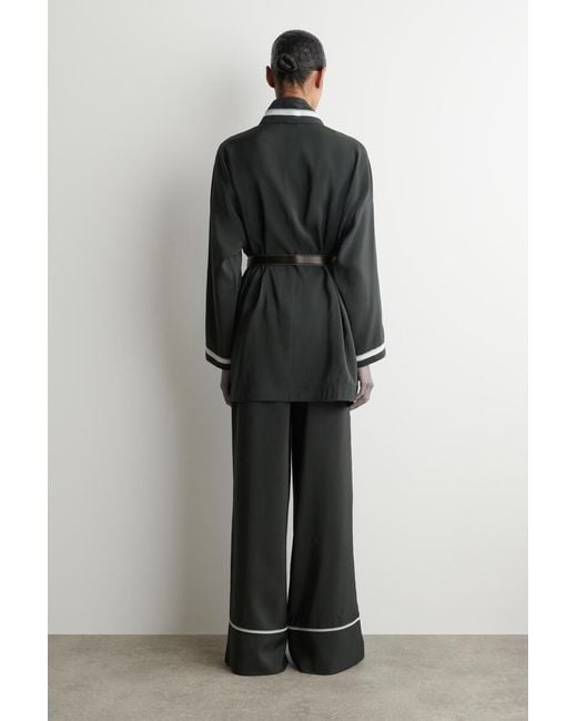 COS Black Contrast-Piped Robe-Style Blouse