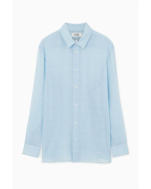 COS Blue Oversized Sheer Checked Cotton Shirt for men