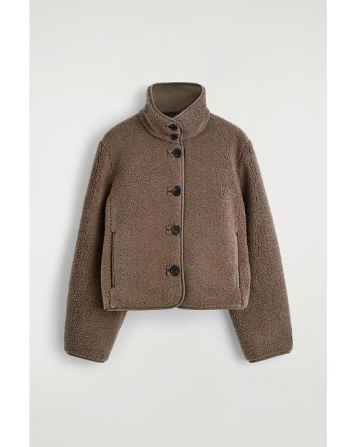 COS Black Funnel-Neck Teddy Jacket