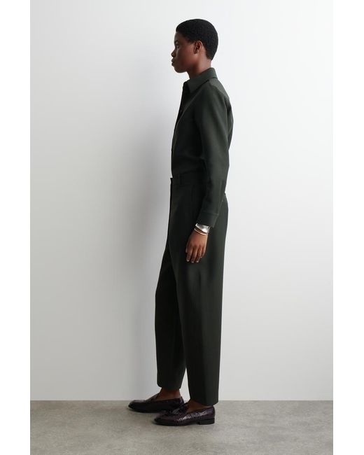 COS Green Cropped Wool Barrel-Leg Pants