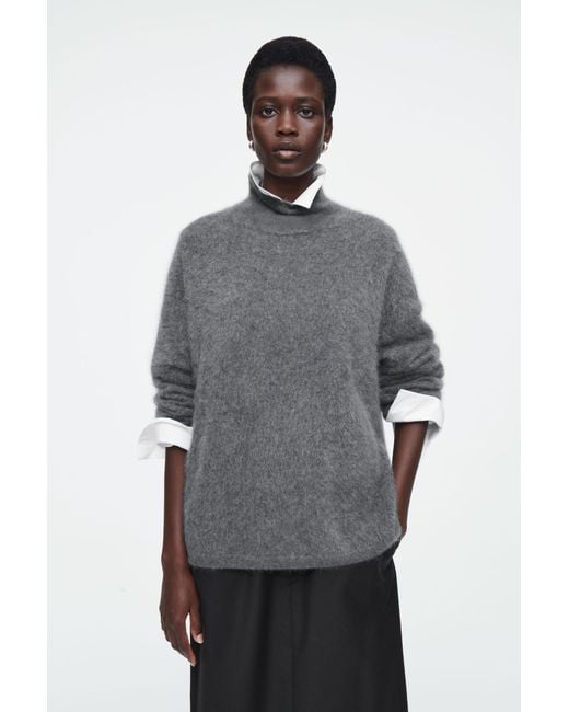 COS Gray Brushed-cashmere Turtleneck Jumper