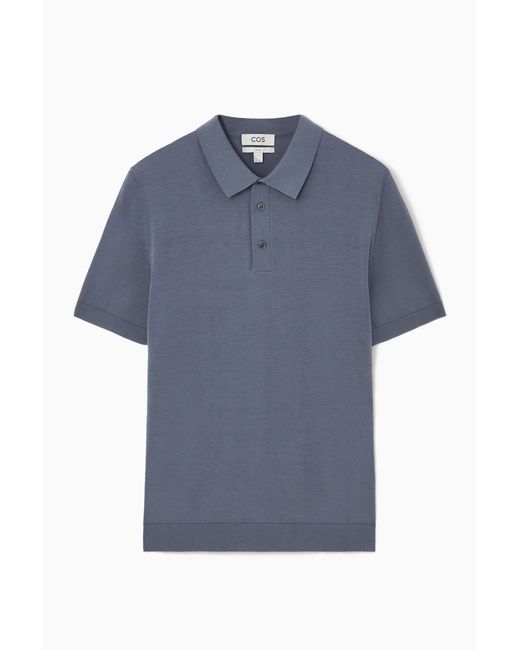 COS Blue Knitted Silk Polo Shirt for men