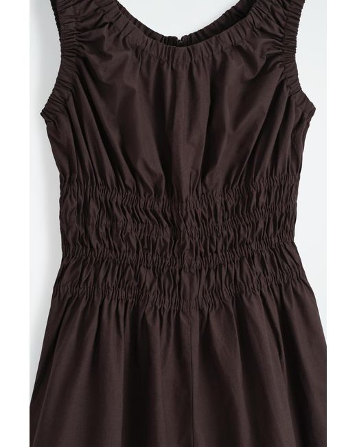 COS Brown Shirred Cotton Jumpsuit