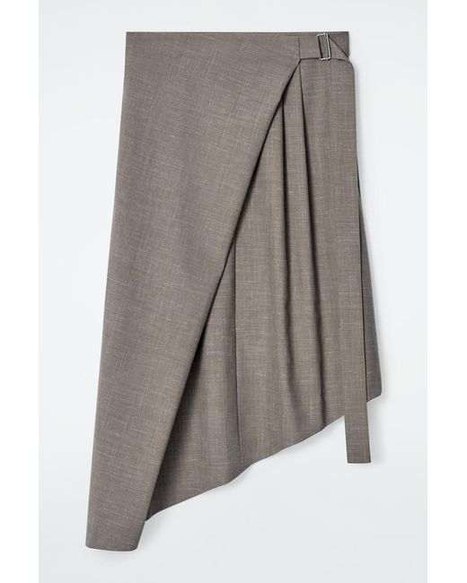 COS Gray Belted Wool Wrap Skirt