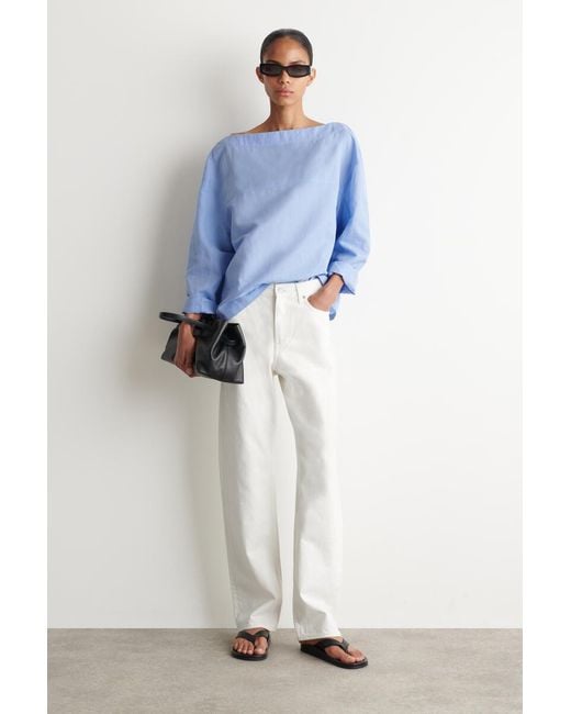 COS Blue Boat-Neck Linen Blouse