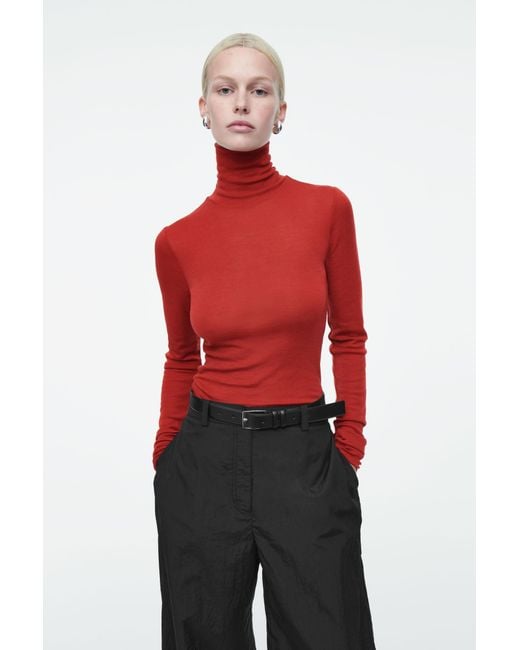 COS Red Merino Wool Turtleneck Top