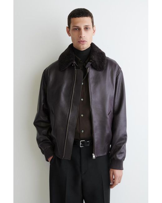 COS Black Detachable Shearling-Collar Leather Jacket for men