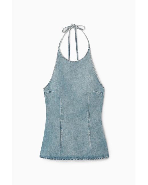 COS Blue Denim Halterneck Top