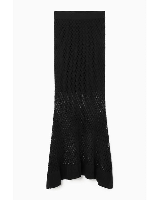 COS Black Asymmetric Open-knit Skirt