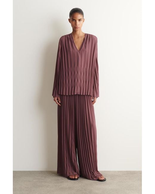 COS Red Tie-Front Pleated Georgette Blouse