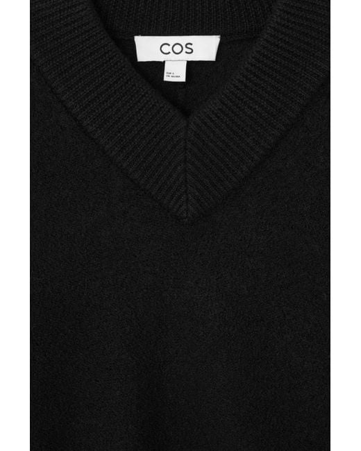 COS Black Cropped V-neck Wool Sweater