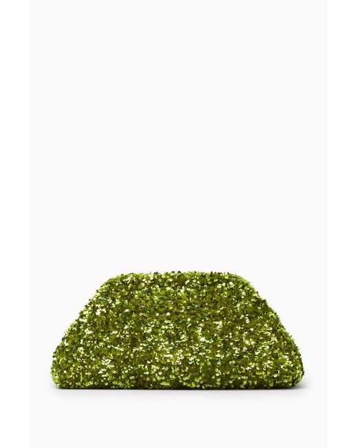 COS Green Oversized Sequinned Framed Clutch