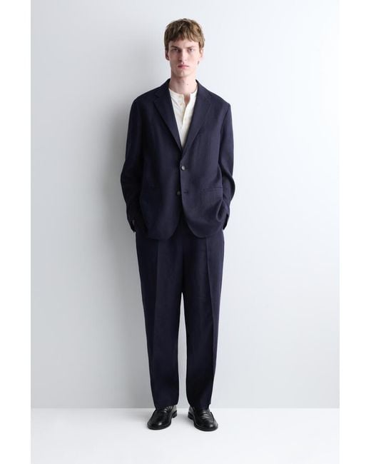 COS Blue Single-Breasted Linen Blazer for men