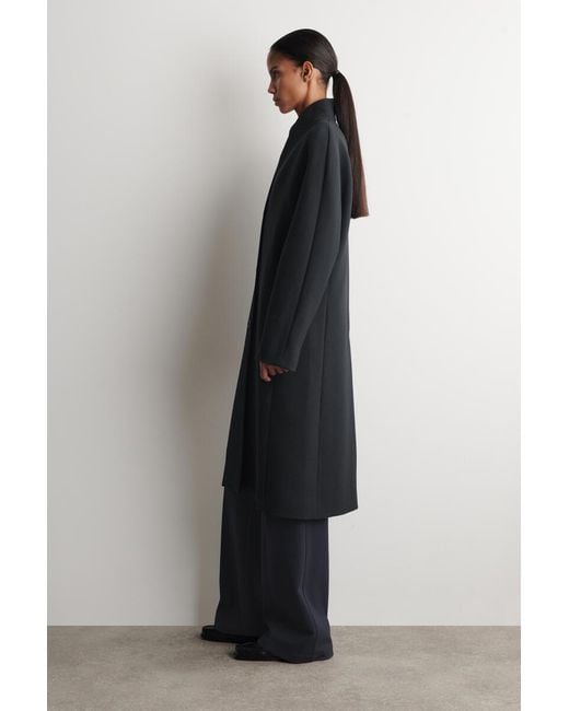COS Black Collarless Wool-Twill Coat