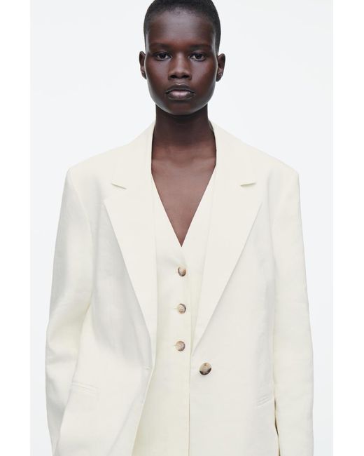 COS White Layered Linen-Blend Blazer