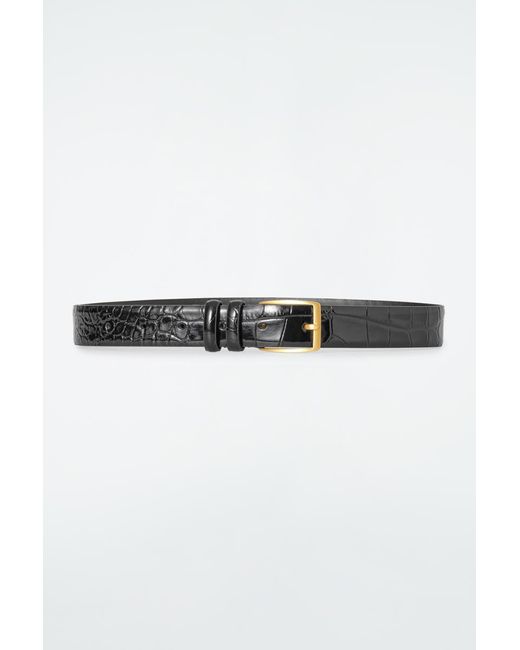 COS Black Croc-effect Leather Belt