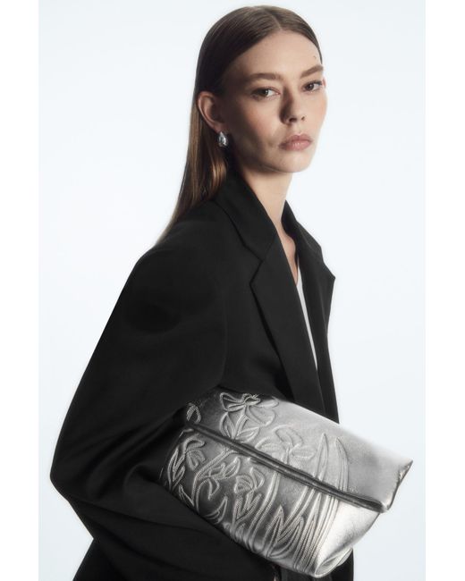 COS Embroidered Western Clutch Leather in White Lyst