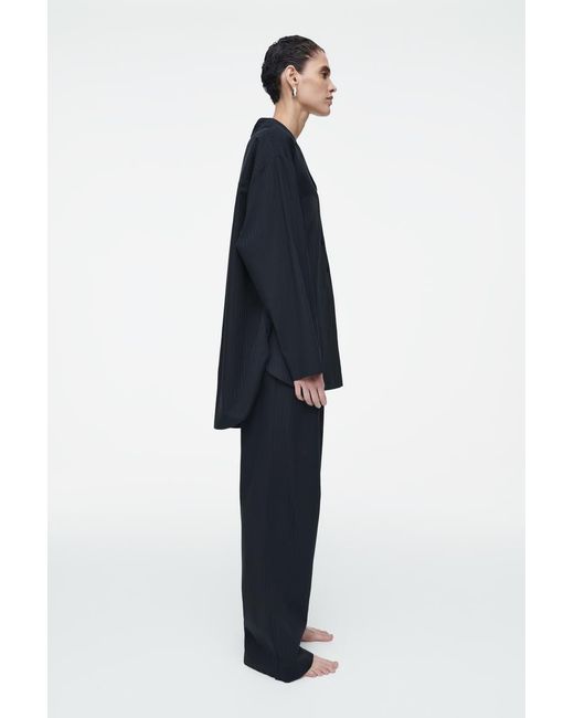 COS Blue Striped Cotton Pyjama Trousers In Navy