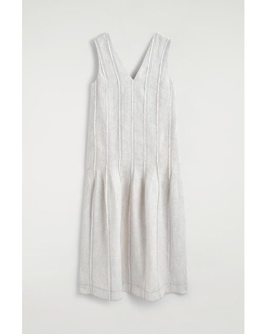 COS White Sculpted Pleated Linen Midi Dress