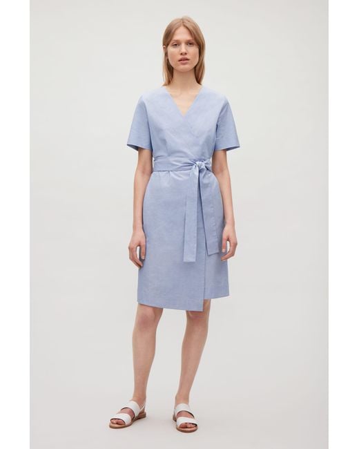 COS Blue Wrap-over Cotton Dress