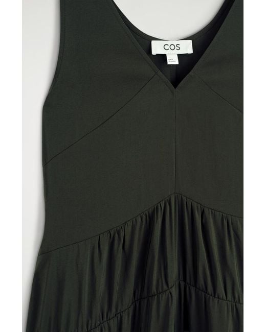 COS Black Gathered Pleated V-Neck Maxi Dress