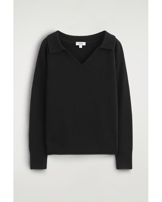 COS Black Merino Wool Polo Sweater