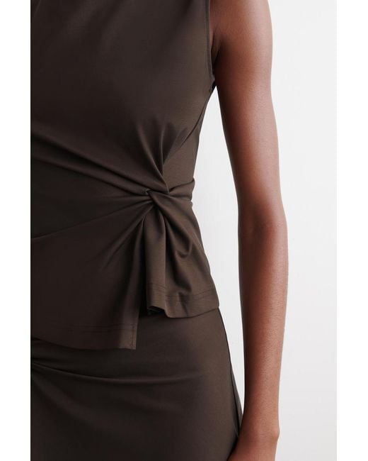 COS Brown Twist-Detail Jersey Top