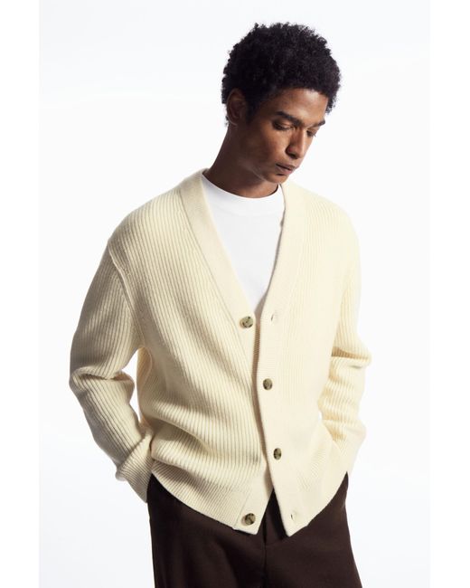 COS Natural Ribbed Wool And Cashmere Cardigan for men