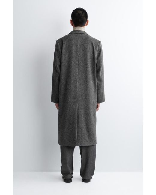 COS Gray Single-Breasted Wool Long Coat for men