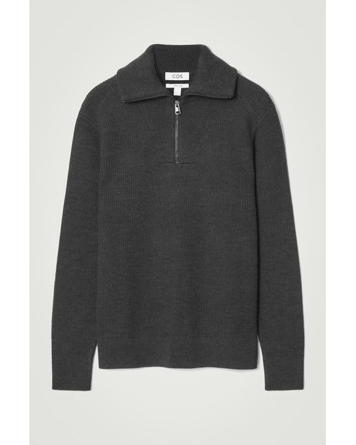COS Black Merino Wool Half-zip Jumper for men