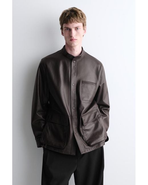COS Black Burnished Nappa Leather Jacket for men