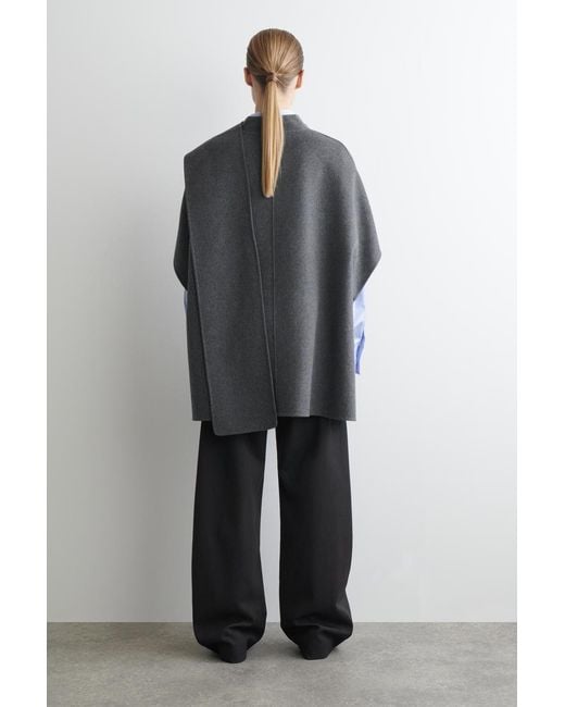COS Gray Double-Faced Merino Wool Scarf Cape