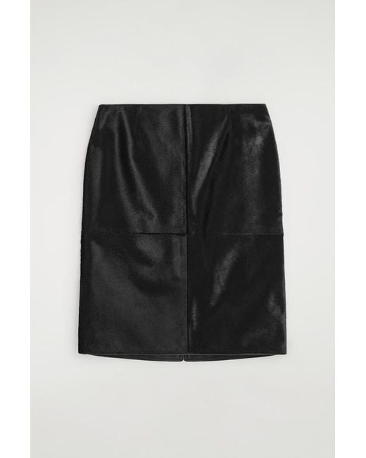 COS Black Pony Hair-Effect Leather Midi Skirt