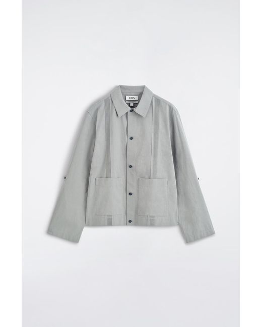 COS Gray Pintucked Cotton-Linen Overshirt for men