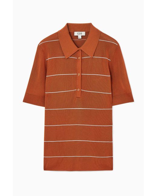 COS Orange Striped Knitted Polo Shirt
