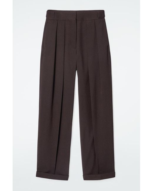 COS Brown Pleated Wool-blend Tapered Trousers