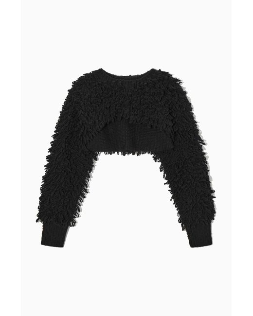 COS Black Cropped Loop-knit Wool Hybrid Sweater