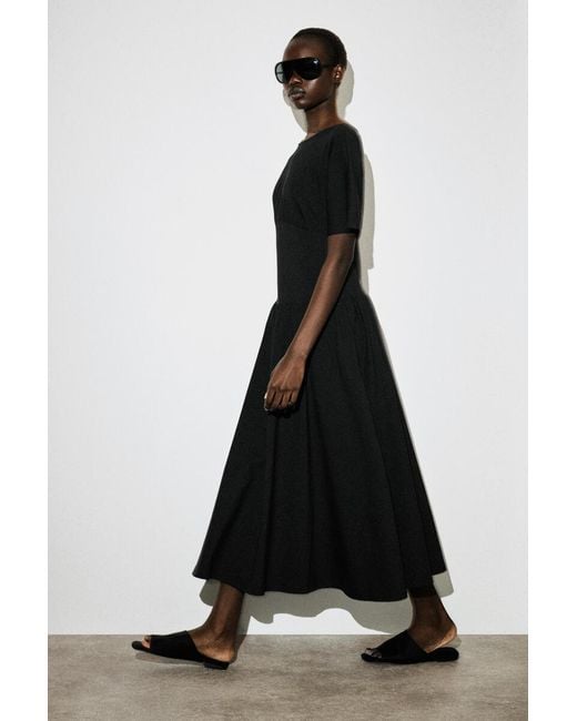 COS Black Waisted Cotton Midi Dress