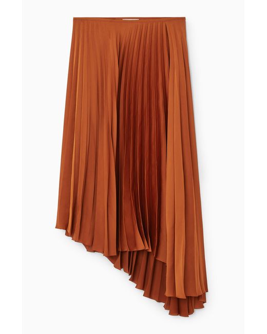 COS Orange Asymmetric Pleated Midi Skirt