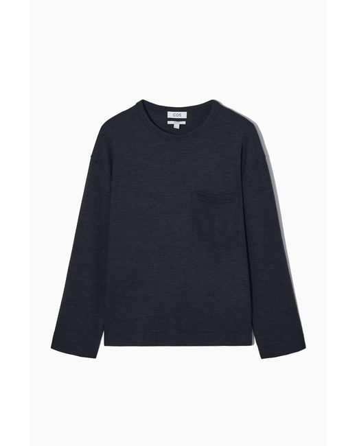 COS Blue Wool-blend Long-sleeved T-shirt for men