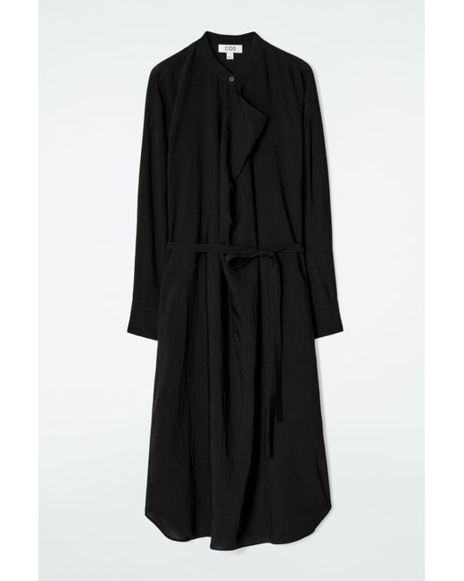 COS Black Draped Belted Midi Dress