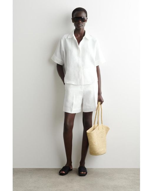 COS White Oversized Short-Sleeved Linen Shirt