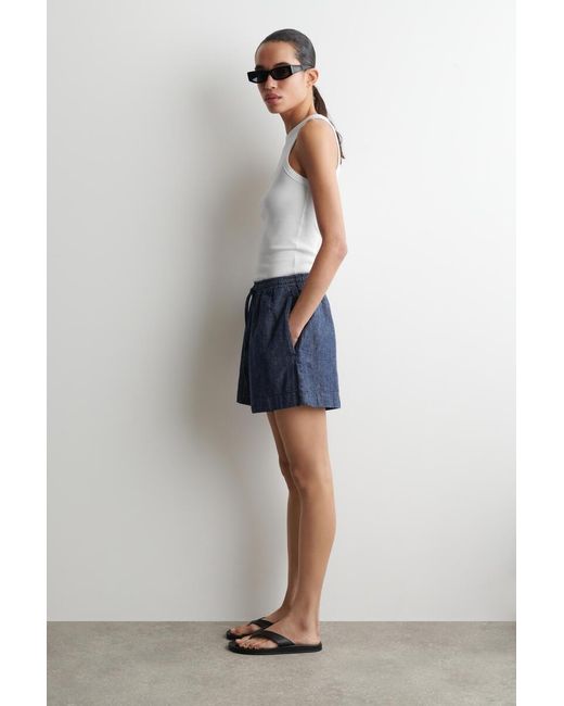 COS Blue Drawstring Denim Shorts