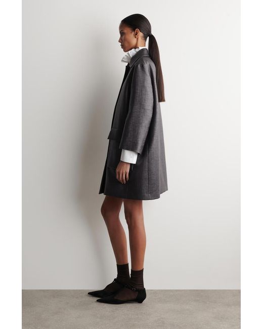 COS Black Textured Single-Breasted Coat
