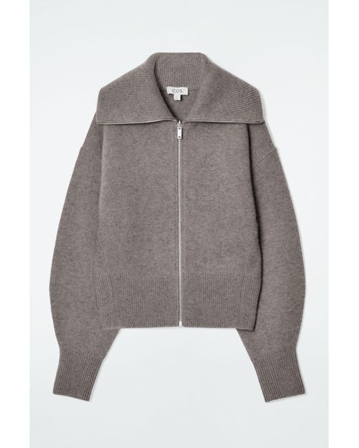 COS Gray Waisted Knitted Wool Bomber Jacket
