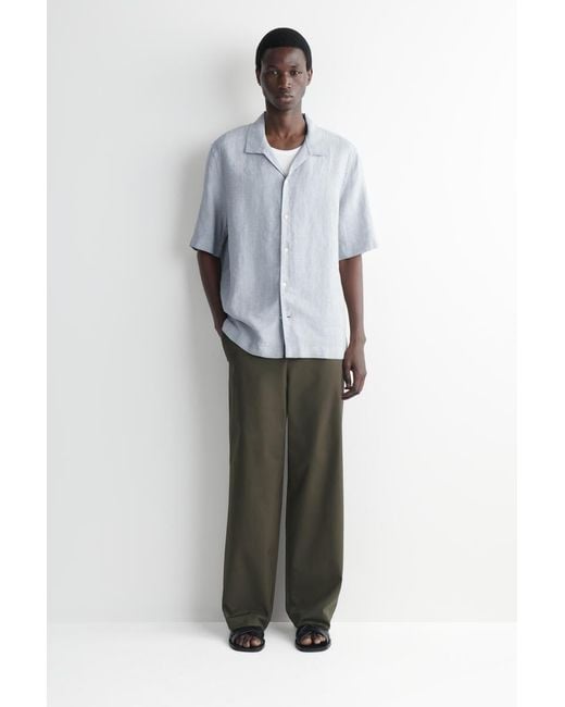 COS Blue Camp-Collar Short-Sleeved Linen Shirt for men