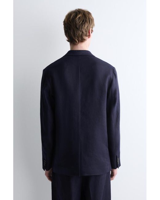 COS Blue Single-Breasted Linen Blazer for men