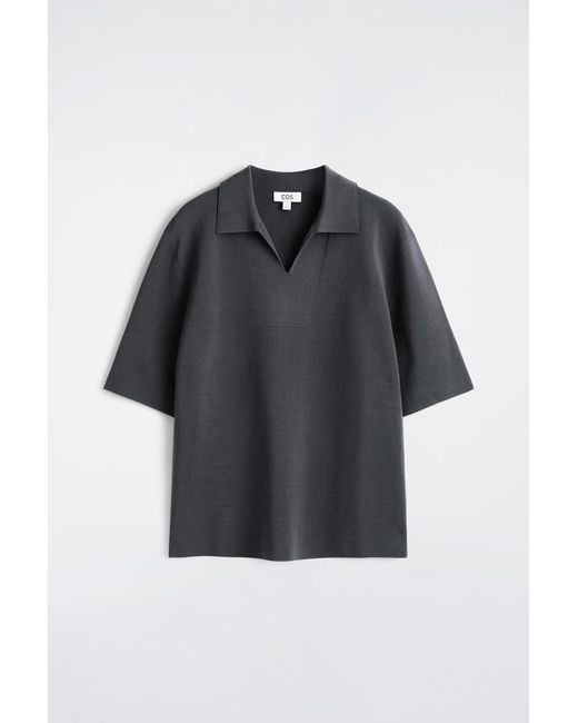 COS Black Milano-Knit Cotton Polo Shirt for men
