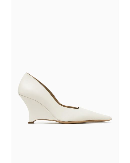 COS White Pointed Leather Wedge Pumps