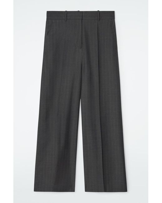 COS Gray Regular Pinstriped Wool Wide-leg Trousers